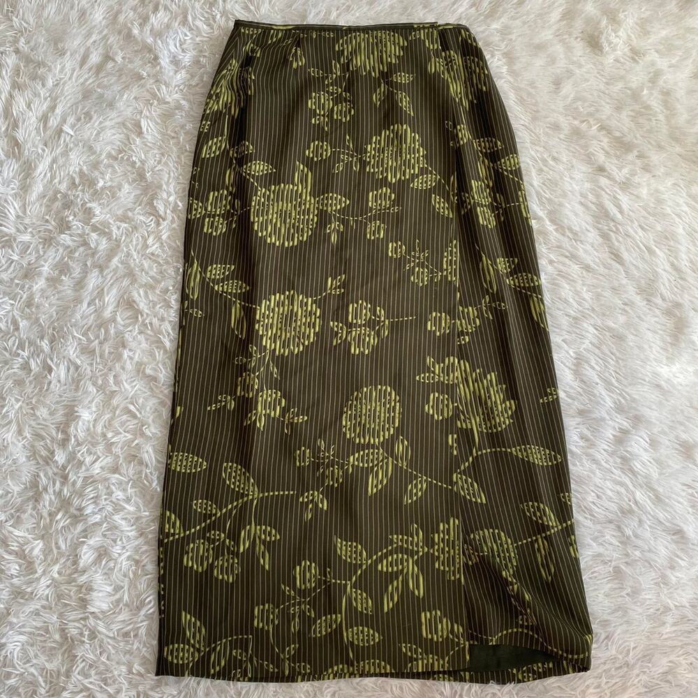 Women's Floral Midi Pencil Skirt Pull On Skirt , Striped Green Floral,‎ 28"Waist